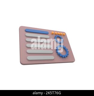 Minimal 3D Illustration Web-Wartungskonzept. Landing Page, Gear, SEO-Optimierung, Webanalyse. Stockfoto