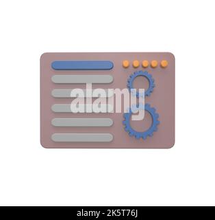 Minimal 3D Illustration Web-Wartungskonzept. Landing Page, Gear, SEO-Optimierung, Webanalyse. Stockfoto