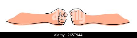 Fist stoßen Banner Hand gezeichnet mit einer einzigen Linie. Teamarbeit, Zusammenarbeit, Freundschaftskonzept. Vektordarstellung auf weißem Hintergrund isoliert Stock Vektor