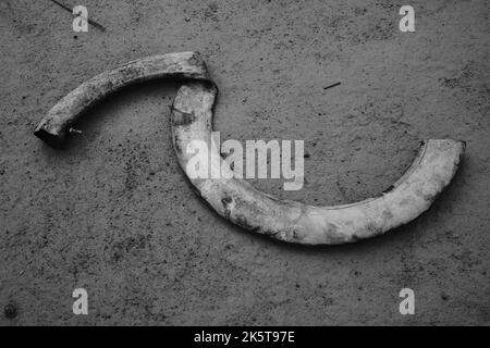 Gummireifen, Monochrom-Foto von Motorrad-Innenrohr-Gummi auf dem Boden in der Cikancung-Region - Indonesien gedumpt Stockfoto