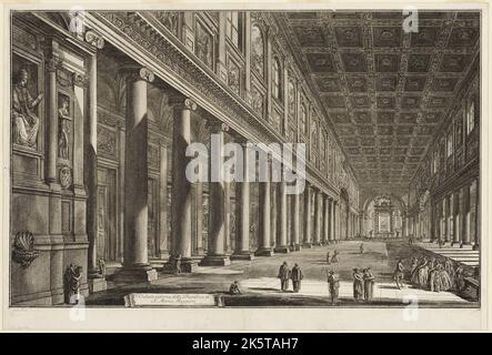 Giovanni Battista Piranesi - Radierung auf schwerem elfenbeinfarbenem Papier - Innenansicht der Basilika S. Paolo Stockfoto