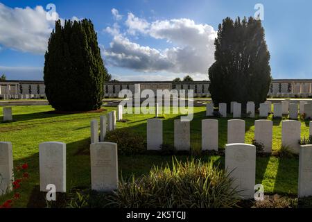 Tyne Cot Commonwealth war Graves Friedhof und Gedenkstätte für die Vermissten für die Toten des Ersten Weltkriegs, Passendale, Westflandern, Belgien. Stockfoto