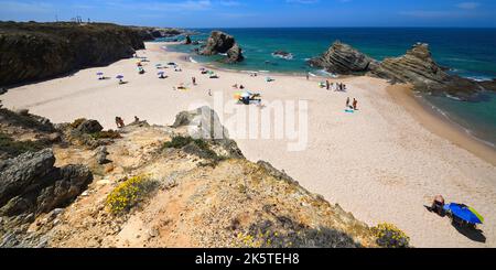 Sandstrand von Samouqueira, Vicentina Küste, Porto Covo, Sines, Alentejo, Portugal Stockfoto