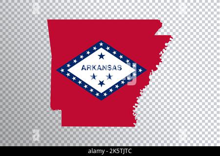 Arkansas-Flagge auf der Karte, transparenter Hintergrund, Beschneidungspfad Stockfoto