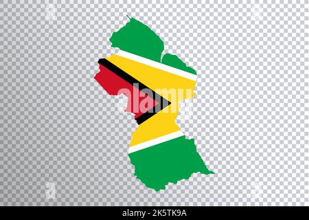 Guyana-Flagge auf Karte, transparenter Hintergrund, Beschneidungspfad Stockfoto