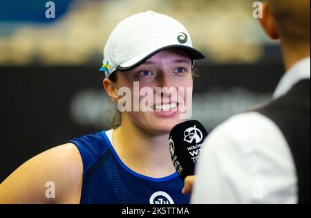 IGA Swiatek aus Polen nach dem Halbfinale des Tennisturniers AGEL Open WTA 500 2022 am 8. Oktober 2022 in Ostrava, Tschechien - Foto: Rob Prange/DPPI/LiveMedia Stockfoto