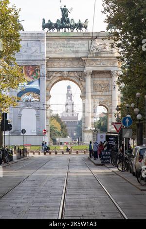 Mailand, Italien - 29. April 2019: Mailand, Italien - 5. Juni 2018: Der berühmte Arco della Pace (Friedensbogen) in Mailand Stockfoto