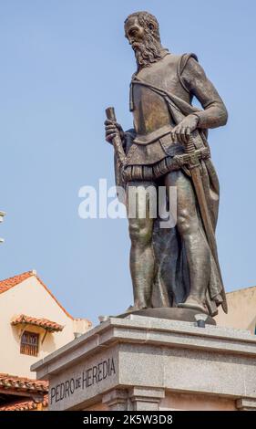 Kolumbien, die alte Stadt Cartagena, ist innerhalb von Mauern und durch den UNESCO-Weltkulturerbe geschützt. Pedro de Heredia, Gründer der Stadt Stockfoto