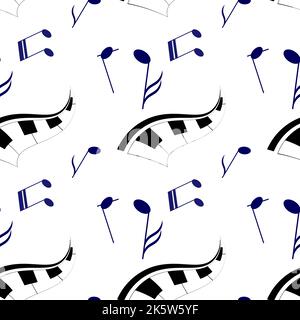 Noten und Klaviertasten auf weißem Hintergrund. Abstrakte Musik Nahtloses Muster Hintergrund. Musikalischer Hintergrund für Ihr Design Stock Vektor