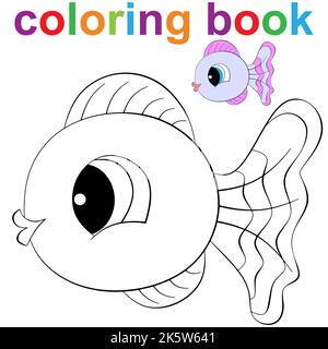 Malbuch-Seitenvorlage mit niedlichen Fischen, für Kinder .Vektor-Illustration EPS 10. Stock Vektor
