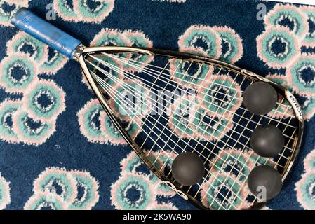 Squash-Training mit Nick Matthew und Sanne Veldkamp, mit dem interactiveSQUASH-Platz. Nick Matthews OBE gab einen Squash-Meisterkurs Stockfoto