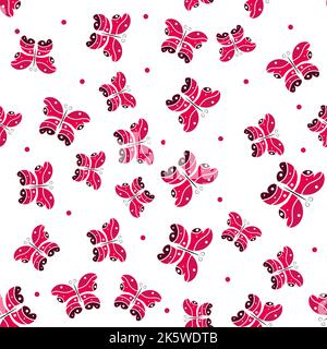 Rosa Schmetterlinge und Kreise auf weißem Hintergrund. Für Stoff, Babykleidung, Hintergrund, Textil, Geschenkpapier und andere Dekorationen. Vektornähte Stock Vektor