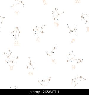 Hand gezeichnet Vektor abstrakt Stock Grafik Illustration Kunst nahtlose Muster, mit modernen Collage Natur zeitgenössische himmlische Druck von Tierkreis Stock Vektor