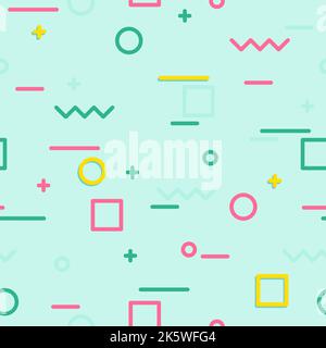 Memphis-Muster. 1990s memphis nahtloser Vektorhintergrund. 90s Retro Mode Ornament Druck. Grün, rosa und gelb. Stock Vektor