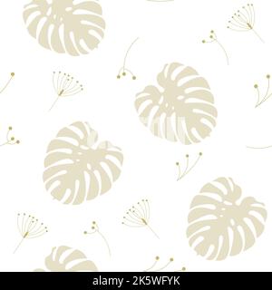 Helle Zweige mit Beeren und Monsterablättern auf transparentem Hintergrund. Nahtloses Vektormuster. Für Stoff, Hintergrund, Textil, Geschenkpapier und Stock Vektor