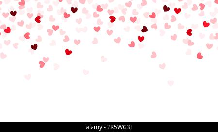 Herz-Konfetti mit Copyspace. Vorlage für Hochzeitseinladung. Rosa Herzen Konfetti fallen. Stock Vektor