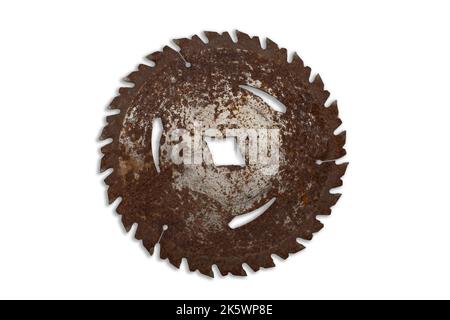 Ein rostiger alter Sägeblatt Industrie Banner Zeichen Werkzeug scharfen Industrierost antiken Vintage Stockfoto