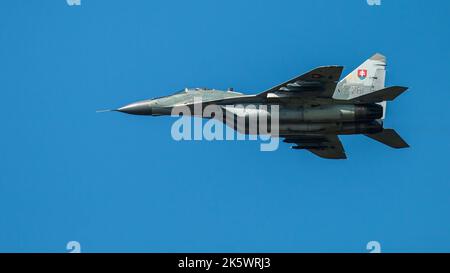 Sowjetischer Kämpfer Mikoyan-Gurevich MiG-29AS Fulcrum, Slowakische Luftwaffe, Slowakisches Internationales Luftfest SIAF 2021 Stockfoto