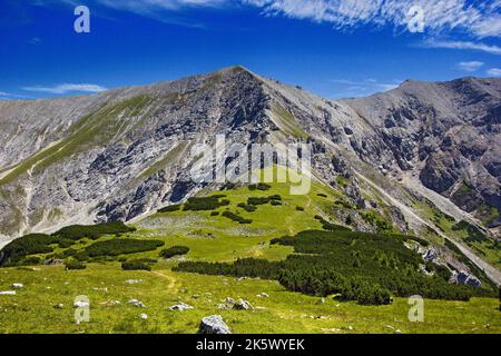 Blick auf die Gipfel Schrocken und Pyhrner Kampl im Totes Gebirge in den Alpen, Austien Stockfoto