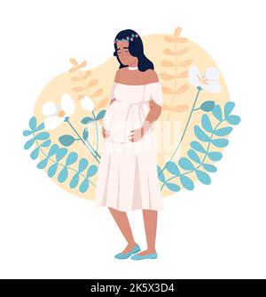 Zukünftige Mutter und Blumendekor 2D Vektor isolierte Illustration Stock Vektor