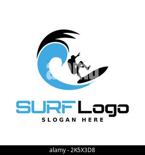 Surf-Logo mit Mann Silhouette Vektor Stock Vektor