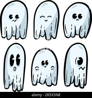 Niedliche witzige Cartoon-Geisterfiguren-Ikonen für Halloween Stock Vektor