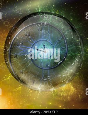 Spirale der Zeit in Kristall Kugel eingeschlossen. 3D-Rendering Stockfoto