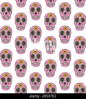 Vektor nahtlose Muster von Hand gezeichneten Doodle Skizze farbigen mexikanischen Zucker Schädel auf weißem Hintergrund isoliert Stock Vektor