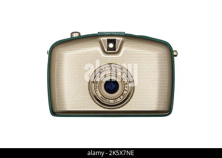 Klassische Rollfilm-Kamera, isoliert auf weißem Hintergrund Stockfoto