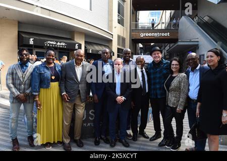 Sheryl Swoopes, George Foreman, Lynden Rose, J. Kent Friedman, Carl Lewis, Bürgermeister Sylvester Turner, Opie Otterstad. Janis Burke, Bischof James Dixon, A Stockfoto