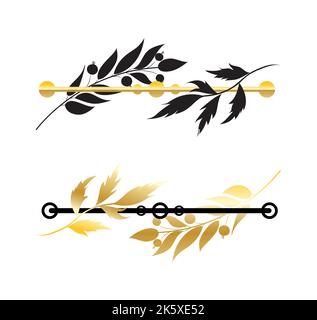 Trennwände in Gold und Schwarz mit florischen Elementen. Dekorative Trennwände goldfarben. Kunstvolle Rahmen und Scroll-Elemente. Stock Vektor