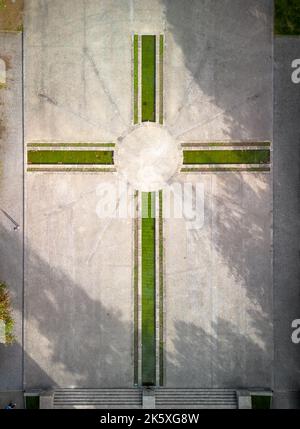 Penha Sanctuary von oben gesehen. Luftaufnahmen von Penha Sanctuary in Guimarães, Portugal Stockfoto