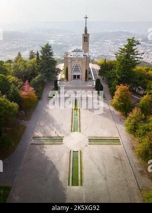 Penha Sanctuary von oben gesehen. Luftaufnahmen von Penha Sanctuary in Guimarães, Portugal Stockfoto