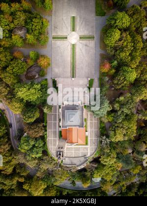 Penha Sanctuary von oben gesehen. Luftaufnahmen von Penha Sanctuary in Guimarães, Portugal Stockfoto