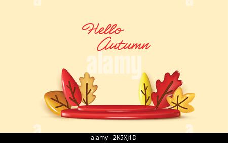 Herbst Podium Dekoration Hintergrund mit Herbstblättern. Hintergrund- oder Bannervorlage für die Gestaltung von Herbst- und Herbstbannern Stock Vektor
