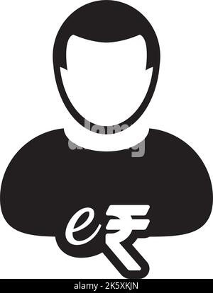 Männliche Person e-RUPI Indische e-Rupie digitale Währung Benutzer Symbol für Transaktionen in einer Glyphe Piktogramm Illustration Stock Vektor
