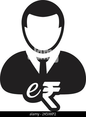 Männliche Person e-RUPI Indische e-Rupie digitale Währung Benutzer Symbol für Transaktionen in einer Glyphe Piktogramm Illustration Stock Vektor