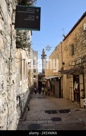 Straßen im christlichen Viertel der Altstadt von Jerusalem während Rosh Hashanah 2022 Stockfoto