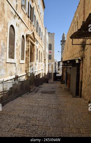 Leere Straßen im christlichen Viertel der Altstadt von Jerusalem während Rosh Hashanah 2022 Stockfoto