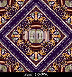 Rustikale provence Blumenmuster Hintergrund. Boho skurrile französische Farbmuster für wiederholte Kacheln. Country Cottage Vintage-Steppdruck. Stockfoto