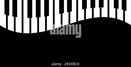 Weltklaviertag. Tastaturtasten Instrumentenschild. Musiknoten Welle, musikalische Wellen Notensymbole. Flacher Vektor-Schlüssel-Stabbanner. Klassischer Schlüssel, G-Melodie. Stockfoto