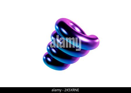 Spiralförmige schillernde Form 3D Rendern auf weißem Hintergrund. Stockfoto
