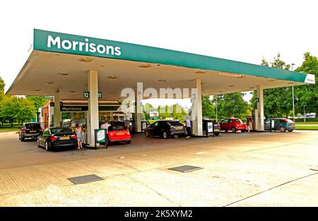 Morrisons, Benzin, Diesel, Tankstelle, Supermarkt, Fakenham, Norfolk, Großbritannien Stockfoto