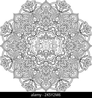Detaillierte komplizierte ethnische indische Mehndi Henna Tattoo Runde Mandala für Entspannung Malvorlagen. Stock Vektor