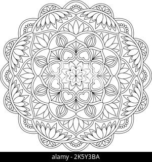 Detaillierte komplizierte ethnische indische Mehndi Henna Tattoo Runde Mandala für Entspannung Malvorlagen. Stock Vektor