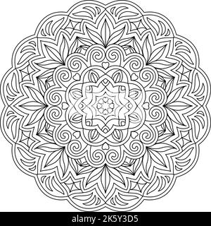 Detaillierte komplizierte ethnische indische Mehndi Henna Tattoo Runde Mandala für Entspannung Malvorlagen. Stock Vektor