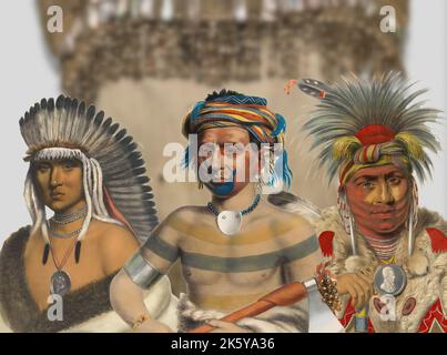 Native American Culture - Chiefs der Ioway-, Pawnee- und Fox-Indianerstämme Stockfoto