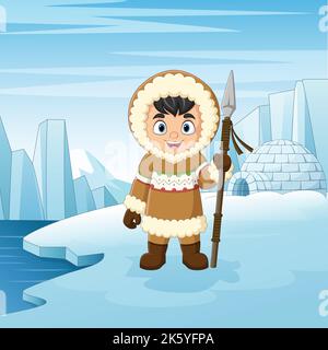 Cartoon kleine eskimo Kind Nordpol Hintergrund Stock Vektor