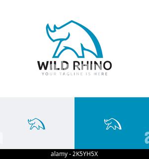 Wild Rhino Rhinoceros Starke Tier Natur Linie Stil Logo Stock Vektor