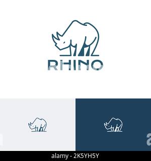 Rhino Rhinoceros Standing Wild Animal Nature Line Style Logo Stock Vektor